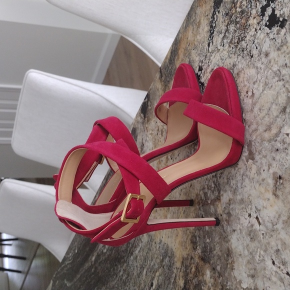 NEW Giuseppe Zanotti Red Suede Strappy Heels Size 38 Deep Rusty Red - Picture 1 of 10